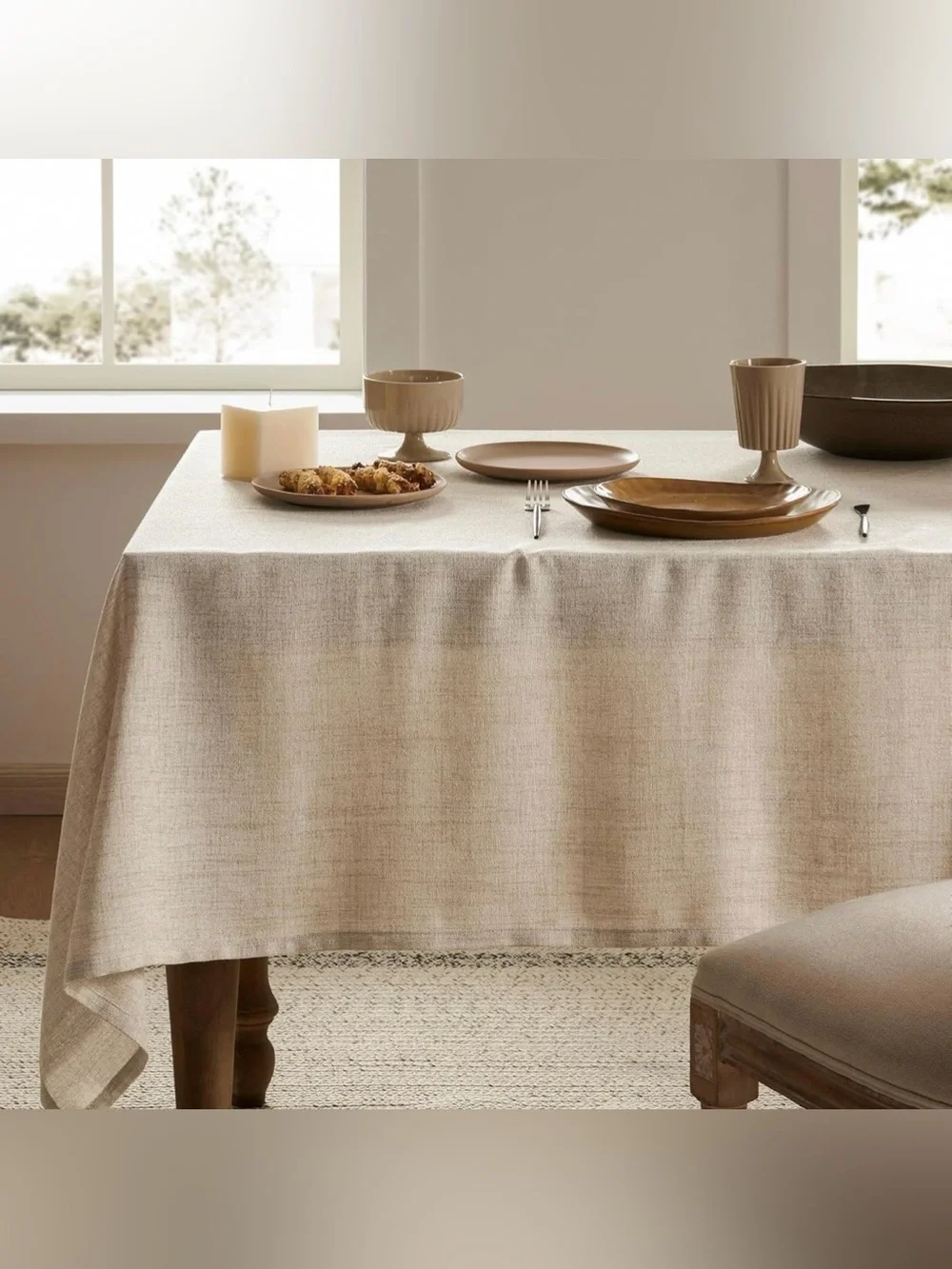 Farmhouse Linen Rectangular Tablecloth, Natural 60x104 Inch
